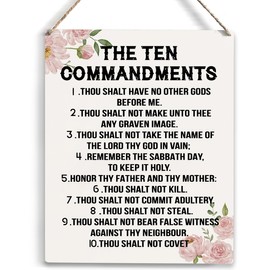 YCYD Ten Commandments Decor,10 Commandments Desk Poster, Christian Bible Verse Decor Religious Home Rustic Wooden Box Sign for Living Room Bedroom Office 10 x 8 Inches flower