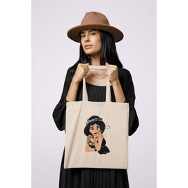 rainUP Princess Punk Rock Tattoos 100% Natural Organic Cotton, Reusable and Durable, Handbags for Women, Ideal for Shopping, Beach, Daily Life, Ladies Summer Bag, Unique Designs, jasmine