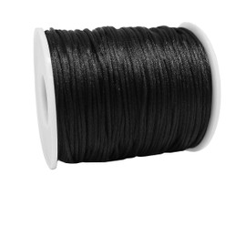 Fbshicung 1.5mm Satin Nylon Trim Cord, 263Feet Rattail Beading String Cord for Arts and Crafts, Macrame Bracelets, Necklaces,DIY, Jewelry Making(Black)