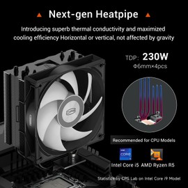 PCCOOLER CPS ARGB CPU Cooler, RT400 ARGB 4 Heat Pipes, 120mm PWM Fan, 235W TDP, Quiet Cooling, Universal for Intel LGA 115X/1200/1700/1851 & AMD AM4/AM5