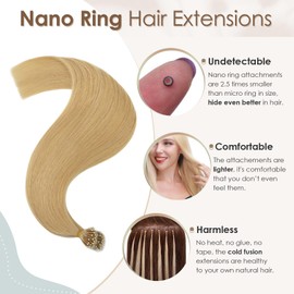 Elailite Nano Ring Hair Extension Real Human Hair With Nano Beads Cold Fusion 50 Strands 50g Straight (#24 Natural Blonde, 18 Inch)