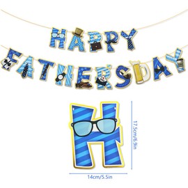 Blue Father's Day Party Decorations Happy Father's Day Banner Glasses Tie Briefcase Watch Patten Bunting Banner Garland Happy Dad Day Banner for Dad Daddy Father Party Backdrop Decorations Supplies