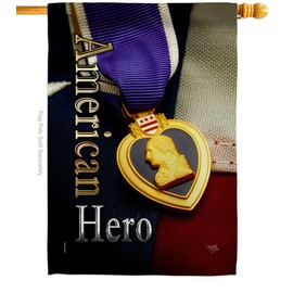 Breeze Decor H108407-BO Purpel Heart Hero Americana Military Impressions Decorative Vertical 28" x 40" Double Sided House Flag Printed in USA