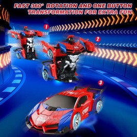 Remote Control Transforming Car Toy, 2.4Ghz remote control car 1:18 ratio transforming robot, one-button transforming 360° rotating car toy Birthday gift