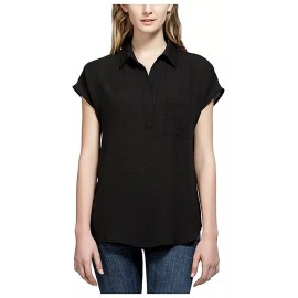 Pleione Ladies Short Sleeve Blouse, Solid Black, US Size: XXL