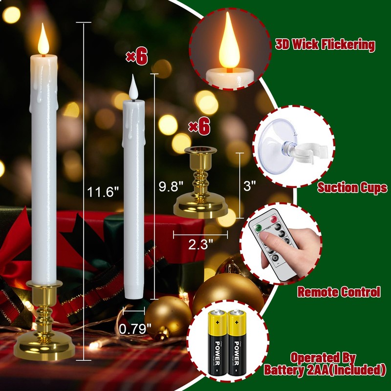 Eldnacele Flameless Window Taper Candles with Remote and Timer, Battery
