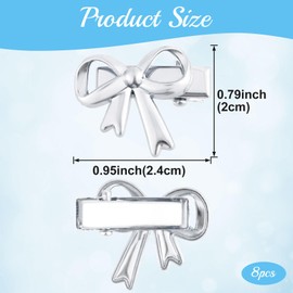Pndeyo 8pcs Silver Bow Hair Clip for Women, Y2k Small Bow Hair Barrettes, Non-Slip Bowknot Hairpins Hair Accessories for Wedding Christamas Party Ceremony Banquet