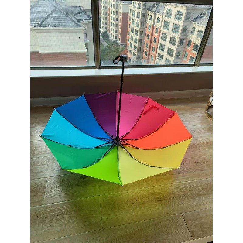 GZYFUVALW Rainbow Color Umbrella 10 Rib Strong Wind Resistant Frame,