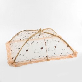 Domed Lace One-Touch Food Cover - Square Floral Embroidery Food Cover Cloth