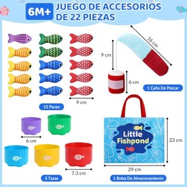 HomeChi Juego de Tela Pescar Montessori 22 Piezas, Juguetes de Aprendizaje Temprano con Contar Números Clasificar Colores Aprender Formas, Juguete par