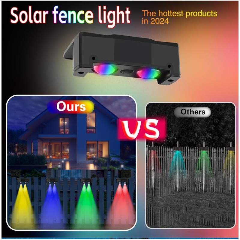 Gtliba Solar Fence Lights Outdoor 10 Colors, Warm White &