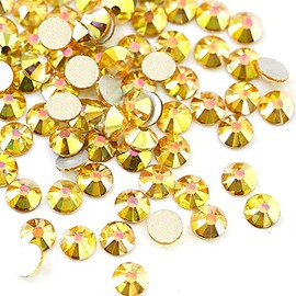 Dowarm 288 Pieces SS30 Flatback Rhinestones, 6.5MM Flatback Crystal Rhinestones for Craft Nails Dance Costumes, Non Hotfix Rhinestones, Metal Sunlight (SS30 / 6.5MM, Metal Sunlight/Gold)