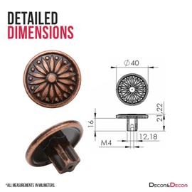 Decoranddecor Torero Round Antique Vintage Cabinet Knob 40mm Diameter Aluminium Alloy (Antique Copper, 6 Pack)