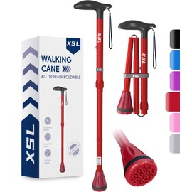 XSL Walking Cane - Foldable, Adjustable, Collapsible Walking Canes for Men & Women, Heavy Duty All Terrain Tip, with Travel Bag | Portable Walking Sticks for Seniors & Adults (Red)