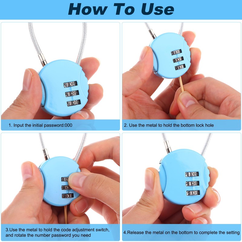 GANGBARU 16 Pack 3 Digit Combination Lock Mini Wire Rope