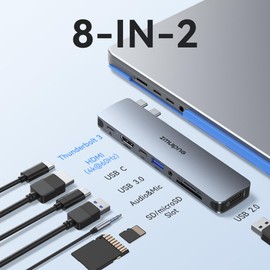 USB C Adapter for MacBook, 8 IN 2 USB C Hub for MacBook Pro/Air, Mac Adapter with 4K HDMI, Thunderbolt 3, USB C, USB 3.0, USB 2.0, SD/TF, Audio