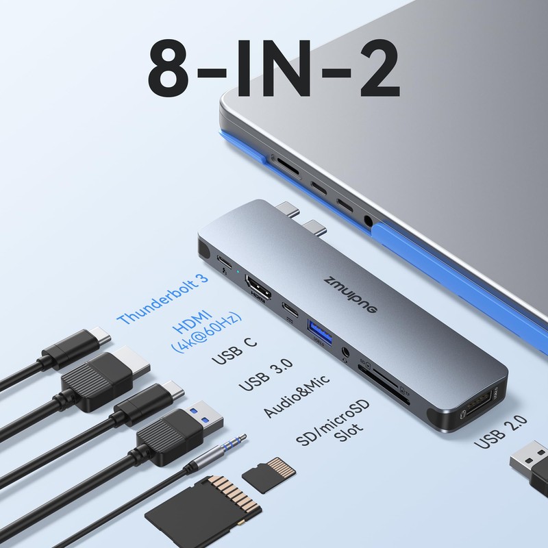 USB C Adapter for MacBook, 8 IN 2 USB C