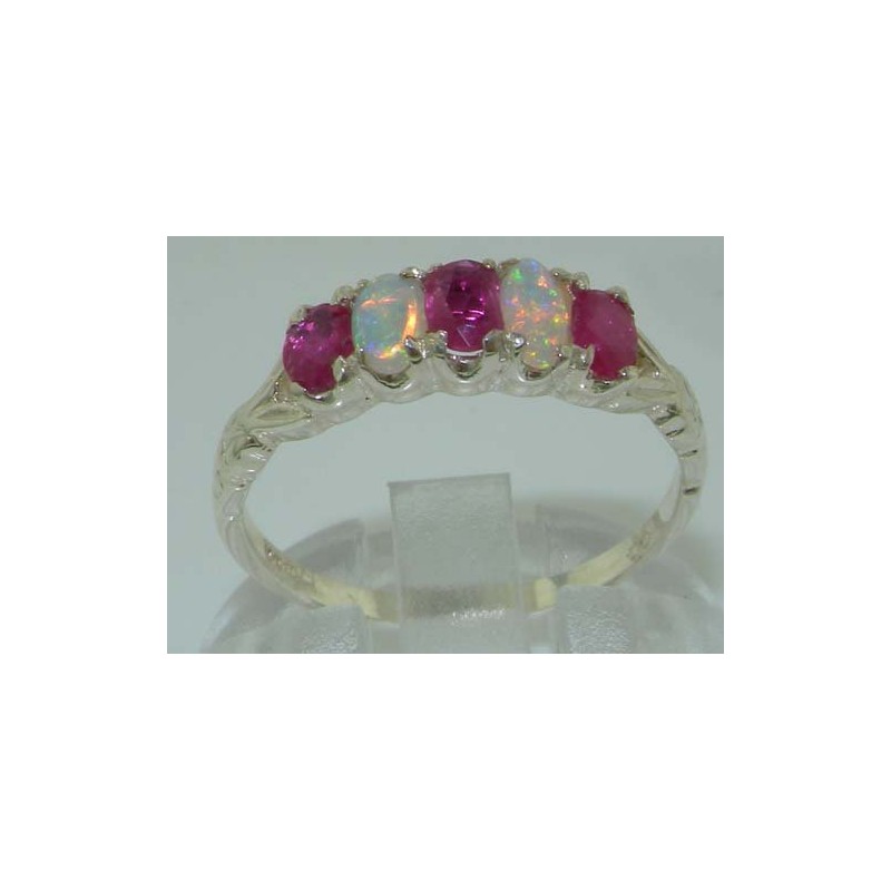 LetsBuyGold 925 Sterling Silver Natural Ruby and Opal Womens Eternity