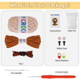 Crochet Kit for Beginners Crochet Animal Kit Crafts for Adults with Step by Step Video Tutorial Hobbies for Women Crochet kit Crochet Animals Beginner Crochet kit DIY Knitting Supplies（Mighty Lion）