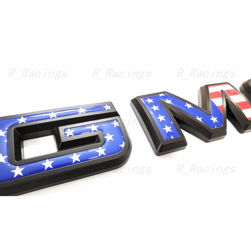 Auto Front & Rear GMC Blue USA Flag OVERLAY Emblem