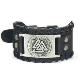 Gungneer Viking Bracelet Valknut - Nordic Bracelet with Odin's Valknut and Rune Circle - Pagan Jewelry for Men Women