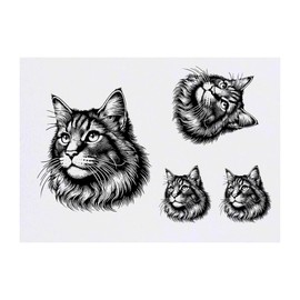 4 x 'Maine Coon Cat' Temporary Tattoos - Water Resistant, Skin-Safe, Non-Toxic Transfers, Mixed Sizes (TO00070362)