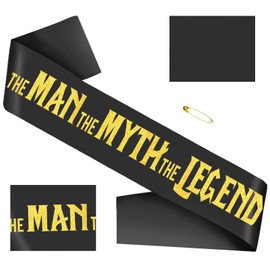 The Man The Myth The Legend - Men’s Birthday Sash, Bachelor Party Sash, Retirement Party Sash, Father's Day Party Supplies, Decorations, Ideas, Gifts, Large Enough Size (35.4x3.74 inch) Black+Gold