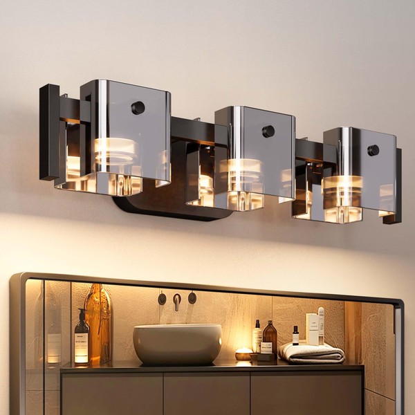 JACKYLED Bathroom Light Fixture, Modern 3-Light Vanity Lights with Art