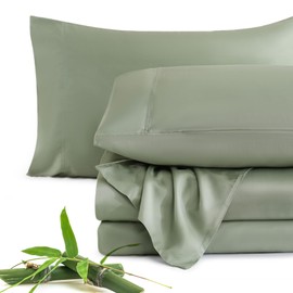 JSD Sage Green 100% Viscose Derived from Bamboo Sheet Set Twin, Cooling Sheets for Hot Sleepers, Soft Silky Breathable Bed Sheets Extra Deep Pocket