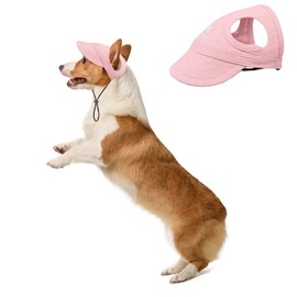 BT Bear Dog Hat with Ear Holes,Dog Baseball Outdoor Cap,Adjustable Summer Travel Sport Hat for Small Medium Dogs(M,Pink)