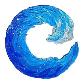 JTLB Sea Wave Sculpture Handmade Wave Art Blue Glass Resin Table Decoration 8 Inch Home Decoration (Without Bracket)