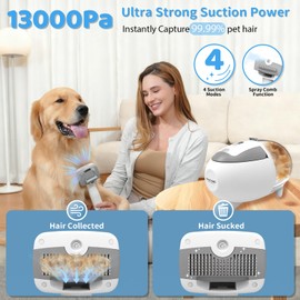 Pawimood Dog Grooming Vacuum,Pet Grooming Vacuum with 2L Dust Cup & 13000Pa Suction, 6-in-1 Low Noise Pet Grooming Kit with Clipper & Steam Brush for Shedding, Professional Dog Vacuum for Dogs & Cats