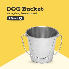 AASPIRE PETS Heavy Duty Stainless Steel 4 Qt Dog Bucket - Durable Food & Water Round Pail with Handle - Buckets Dogs, Kennels, Cages, Critter Crates and Multi Purpose Pet (4 Quarts)