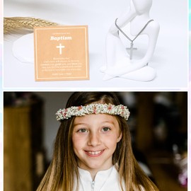 YBISNAIRE Cross Necklace Gifts for Teens Women Daughter Gifts from Mom or Dad, Stainless Steel Cuban Chain Cross Necklace for Christmas Baptism Confirmation Easter Gift for Granddaughter Niece