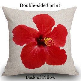 Smooffly Throw Pillow Cover Home Decor Red Hibiscus Flower on A White Background Tropical Pillow Case Decorative 18 x 18 Inches Outdoor Cushion Couch Sofa Pillowcase 45X45CM
