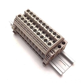 Dinkle Assembly DK6N 10 Gang Box Connector DIN Rail Terminal Blocks, 8-20 AWG, 50 Amp, 600 Volt Separate Circuits
