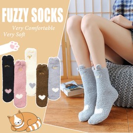 Ginmewrae Women Fuzzy Socks Cozy Soft Fluffy Cute Animal Slipper Socks Sleeping Warm Socks Christmas Gift for Girls