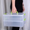 JUXYES 2-Tiers Stack Carry Storage Box With Handle, Transparent Stackable