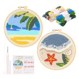 Punch Needle Kit, DIY Punch Needle Embroidery Kit, Essential Punch Needle Supplies Includes Embroidery Fabrics Hoops Yarns Needles, DIY Punch Needle Cat Coasters Kit for Adults Beginners Craft Lovers