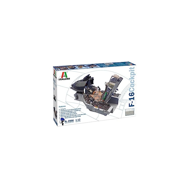 Italeri 2990 1:12 F-16 Cockpit Model Building Kit, Standing Model