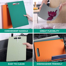 Linoroso TPU Cutting Boards for kitchen, Flexible Chopping Boards with Juice Groove, Knife Mark Resistant Cutting Mats Dishwasher Safe BPA Free Cutting Board for Meat, Veggies, and Fruits, Pale Mint