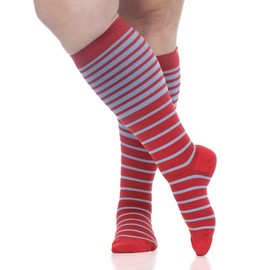 VIM & VIGR Nylon 15-20 mmHg Graduated Compression Socks (Red & Lavender Falling Stripe, Large/X-Large Wide Calf (6))