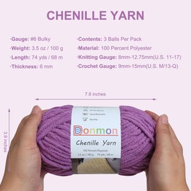 Chenille Yarn for Crocheting Handcrafts Weaving,3 Ball(Purple)
