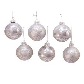 Kurt S. Adler Kurt Adler 80MM Silver with Glitter and Sequins Glass Ball, 6 Piece Box Ornament