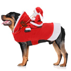 Mfsdai Dog Christmas Costume, Santa Riding Clothing, Dog Costume, Dog Jumper Coat, Christmas Red for Small, Medium, Large Dogs, Cats, 3XL