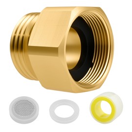 SDTC Tech 1 Pack Garden Hose Bib Adapter 1-1/16" Fine Thread Female to 3/4 GHT Male, Brass Faucet Fitting with Washers & Plumbers Tape, Backflow Preventer Adapter for Outdoor Faucets & Garden Hoses