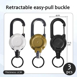 3 Pack Heavy Duty Retractable Keychain Retractable Lanyard with 60cm Steel Cord Extendable Key Chain Extendable Extendable Lanyard for Id Cards Keys And More for Outdoor(Khaki,Black,White)