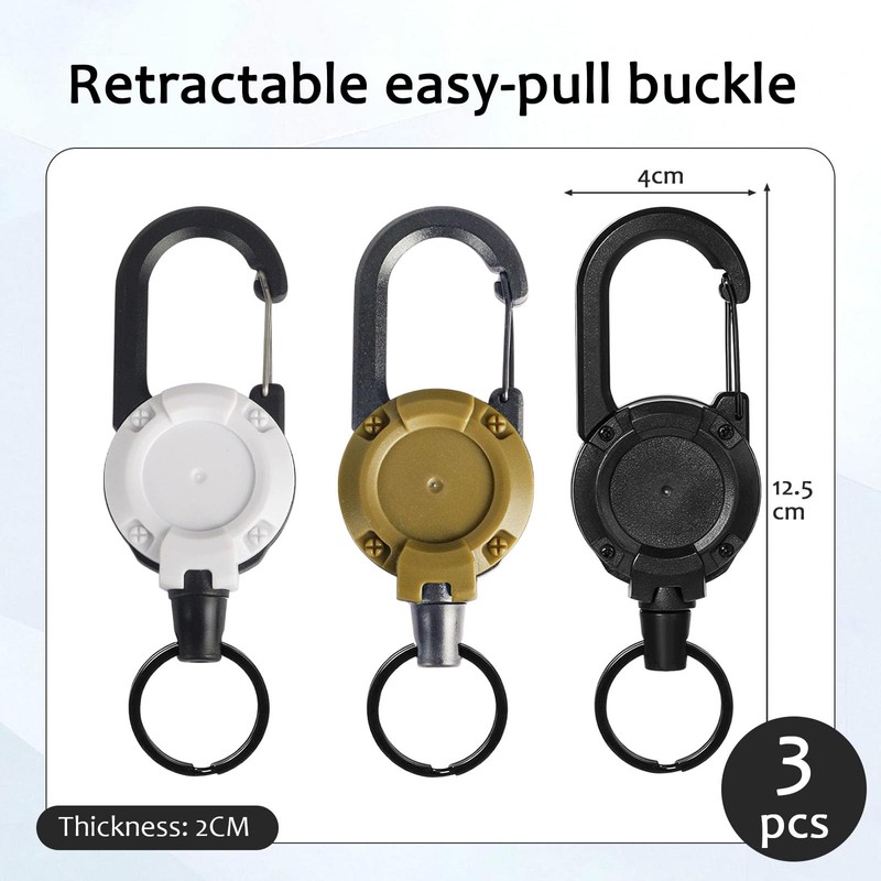 3 Pack Heavy Duty Retractable Keychain Retractable Lanyard with 60cm