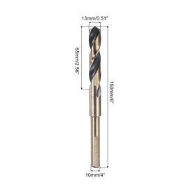 sourcing map 2pcs Reduced Shank Twist Drill Bits 13mm Black Nitride & Gold Titanium Coated High Speed Steel 4341 with 10mm Shank for Stainless Steel Alloy Metal Plastic Wood