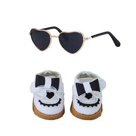 for 17cm Doll Clothing Accessories Set, Mini Mary Jane Leather Shoes with Bow Decoration and Glasses (White2)